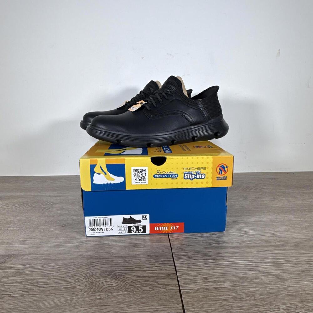 Skechers Slip Ins Garza Gervin Men’s 9.5 Wide Shoes Black Hands Free Sneaker NEW